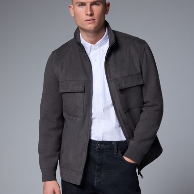 Comely84279 Brown Faux Suede Jacket with Knitted Sleeves