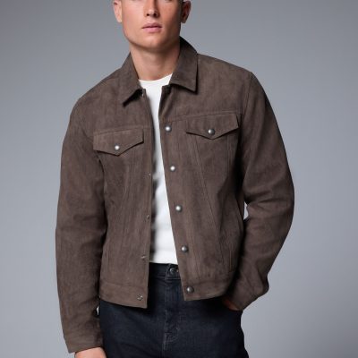 Comely84260 Dark Faux Suede Western Jacket