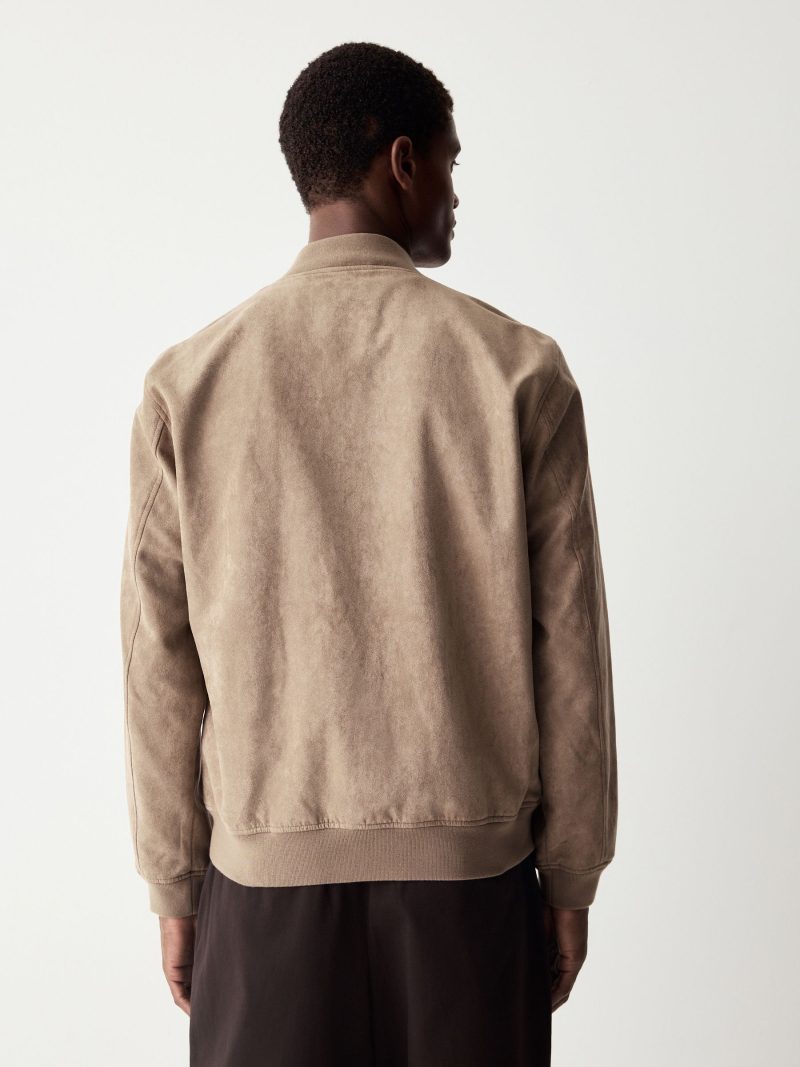 Comely84267 Neutral Faux Suede Bomber Jacket - Image 2