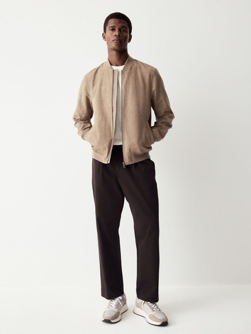 Comely84267 Neutral Faux Suede Bomber Jacket - Image 3