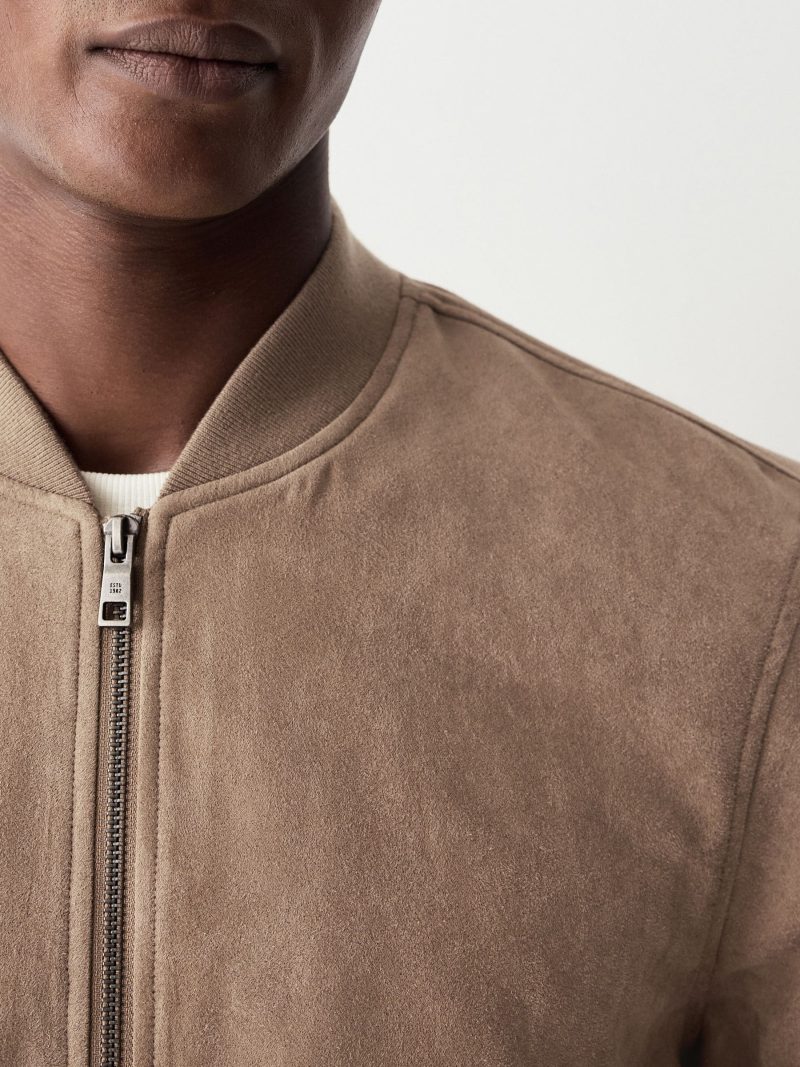 Comely84267 Neutral Faux Suede Bomber Jacket - Image 4