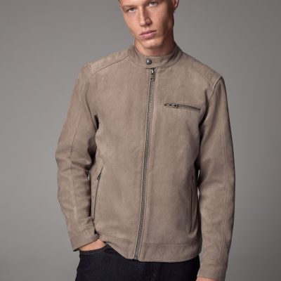 Comely84274 Grey Faux Suede Racer Jacket