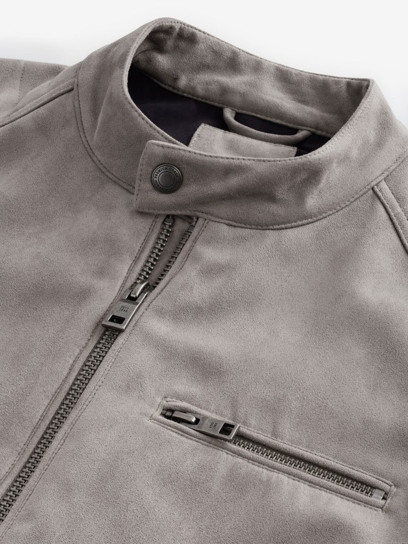 Comely84274 Grey Faux Suede Racer Jacket - Image 10