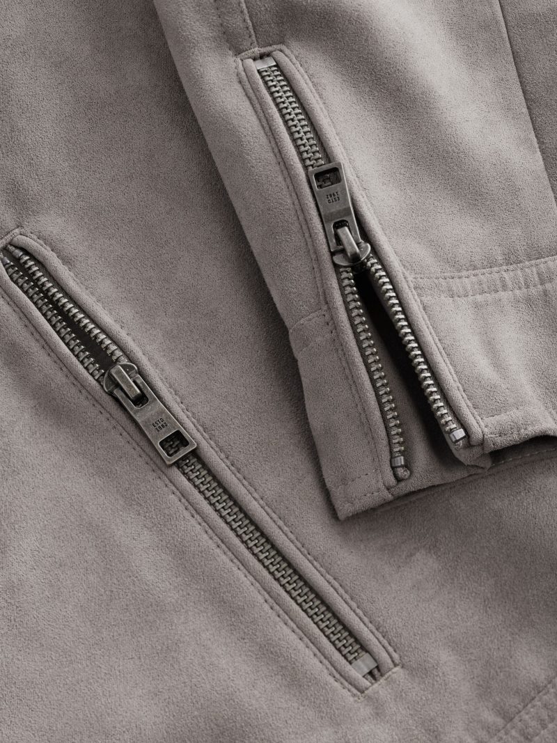 Comely84274 Grey Faux Suede Racer Jacket - Image 11