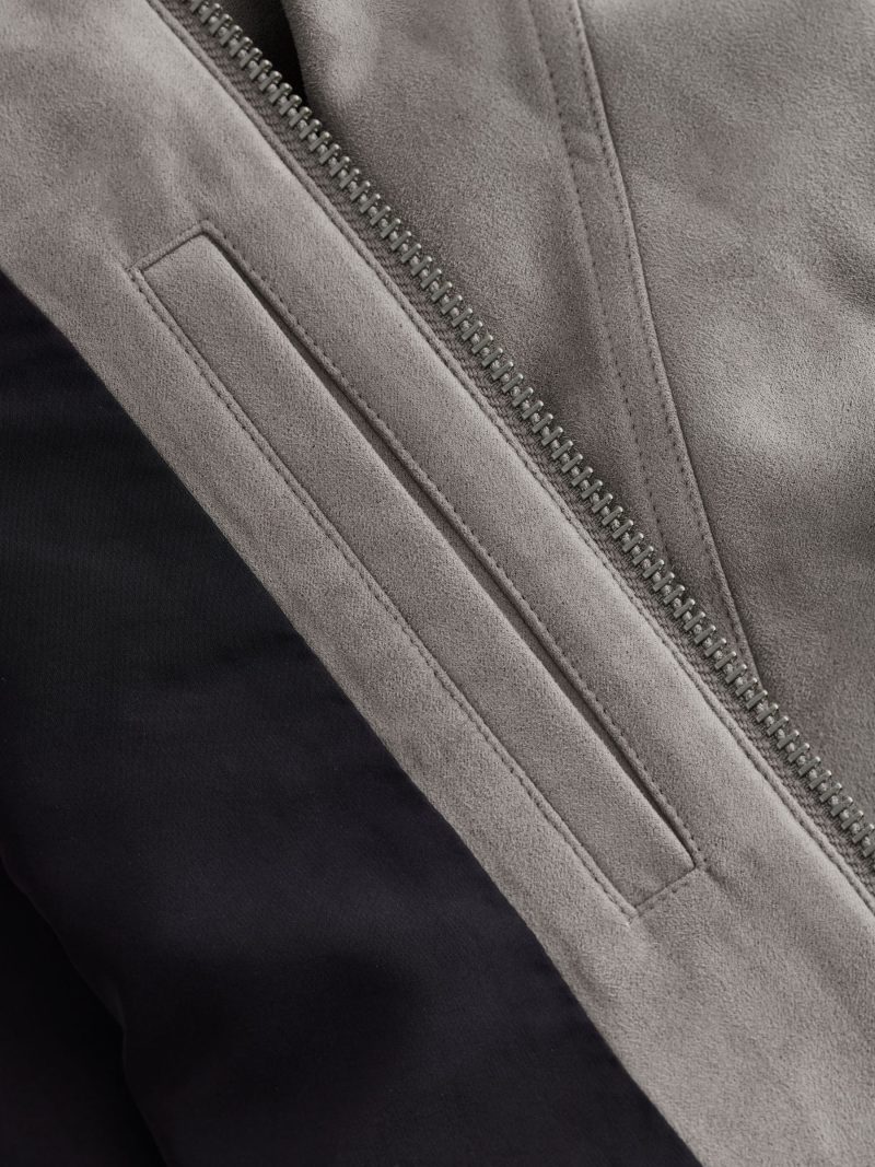 Comely84274 Grey Faux Suede Racer Jacket - Image 12