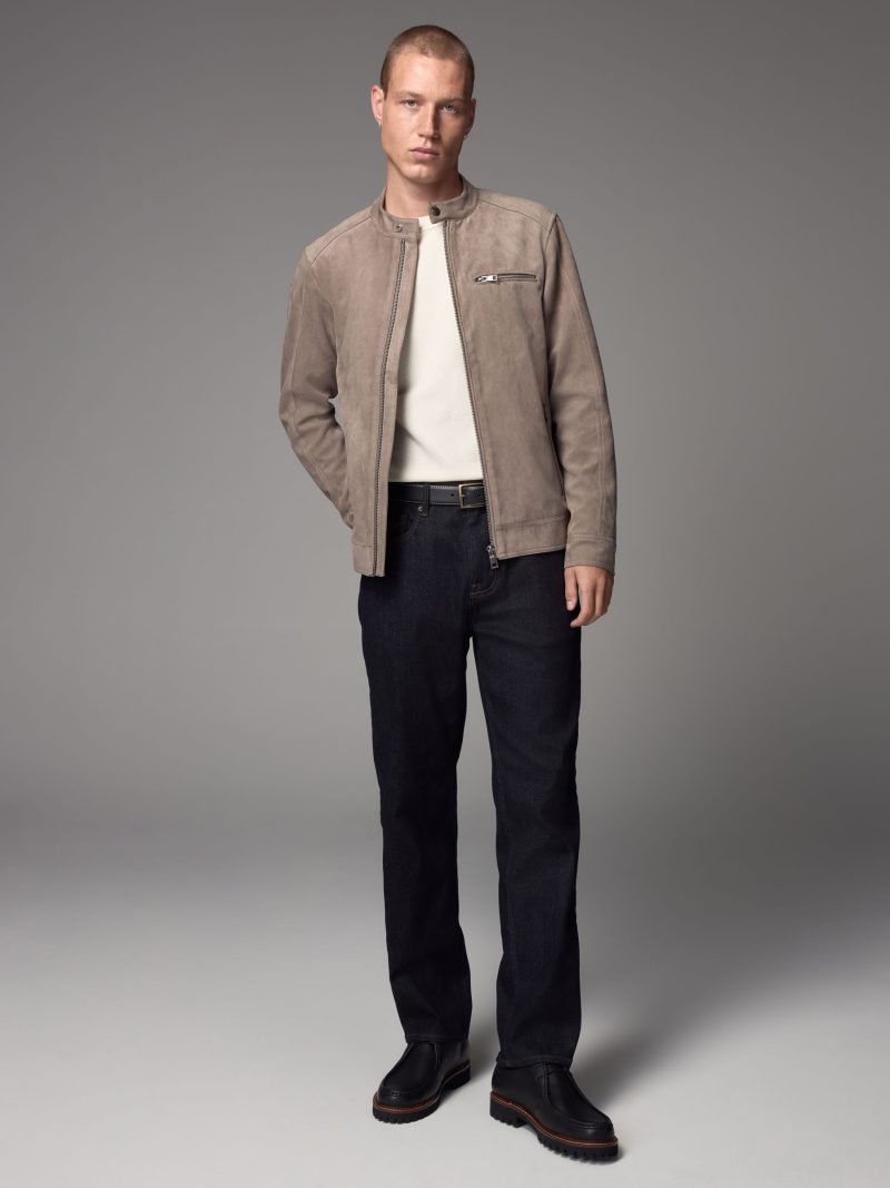 Comely84274 Grey Faux Suede Racer Jacket - Image 2