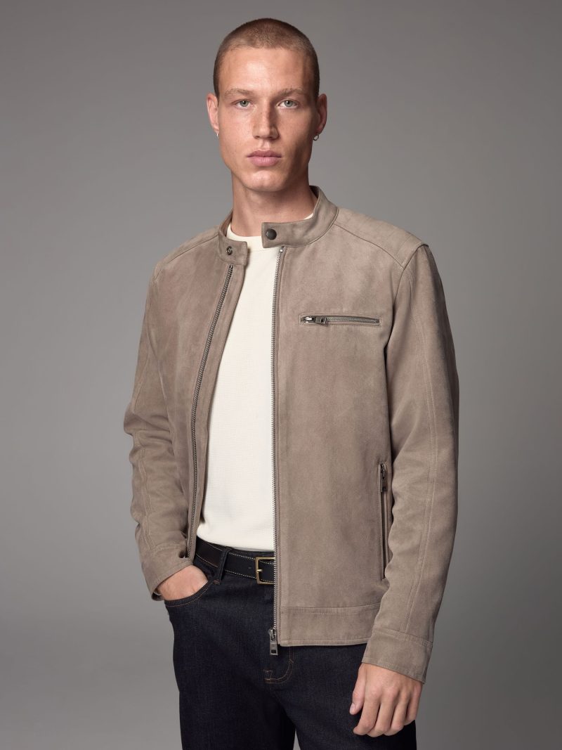 Comely84274 Grey Faux Suede Racer Jacket - Image 4