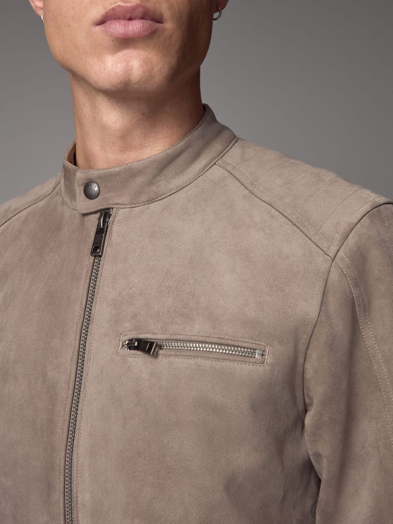 Comely84274 Grey Faux Suede Racer Jacket - Image 6
