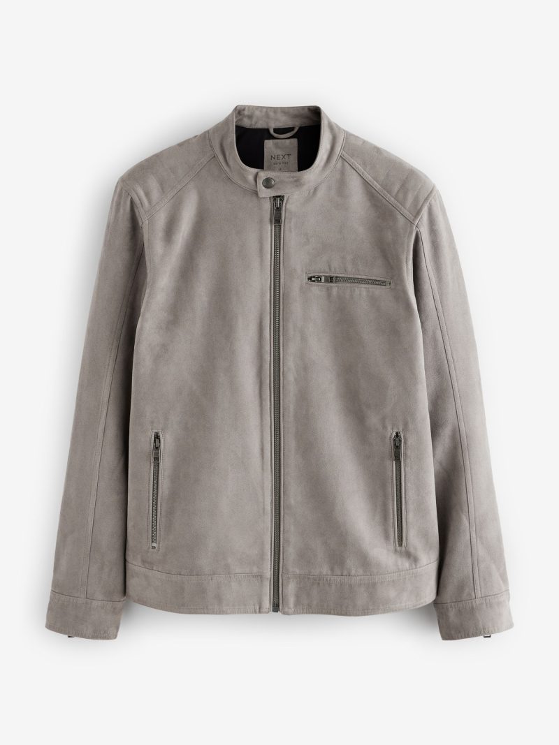 Comely84274 Grey Faux Suede Racer Jacket - Image 8
