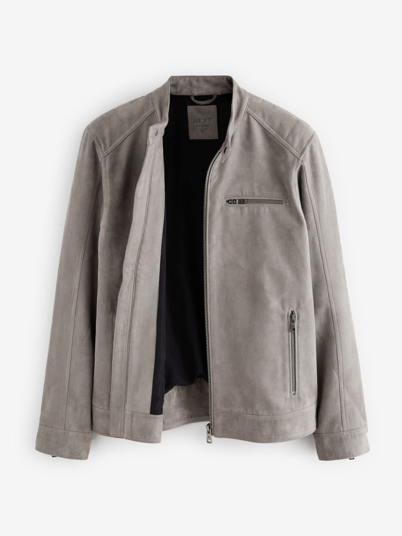 Comely84274 Grey Faux Suede Racer Jacket - Image 9