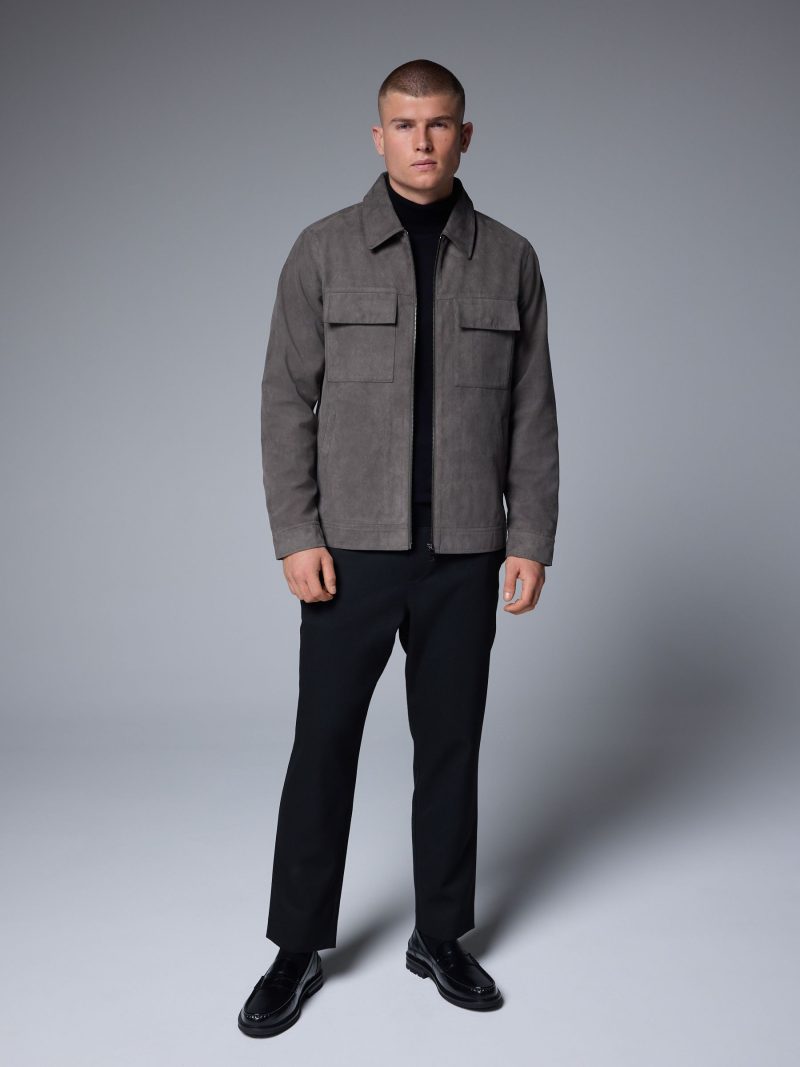 Comely84273 Grey Faux Suede Zip Through Shacket
