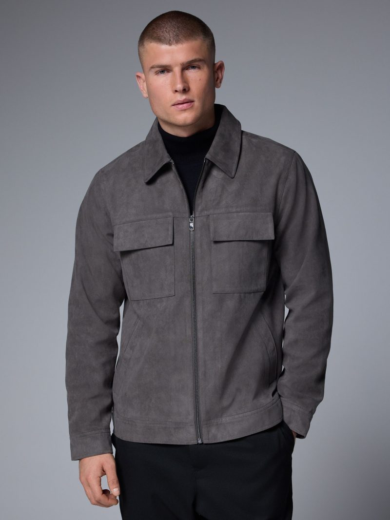 Comely84273 Grey Faux Suede Zip Through Shacket - Image 2