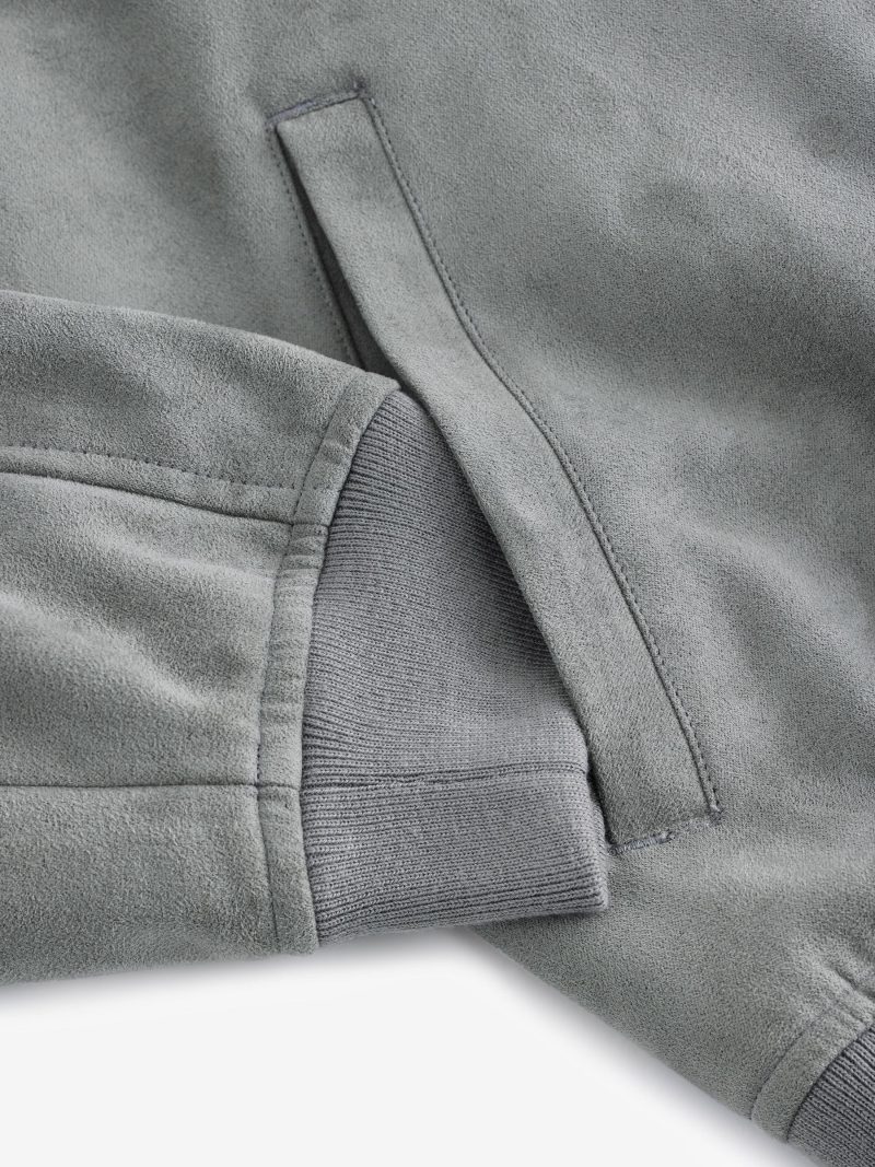 Comely84269 Light Grey Faux Suede Bomber Jacket - Image 10