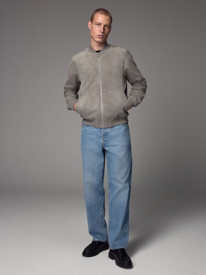 Comely84269 Light Grey Faux Suede Bomber Jacket - Image 2