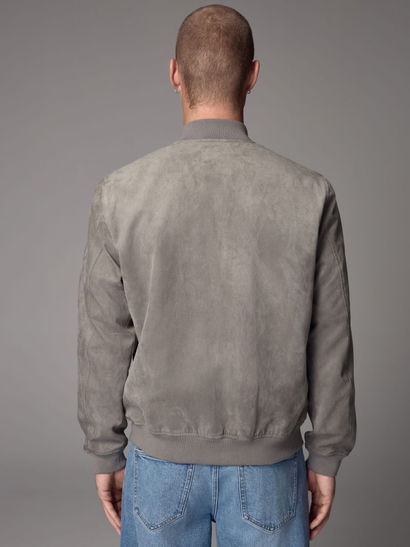 Comely84269 Light Grey Faux Suede Bomber Jacket - Image 3