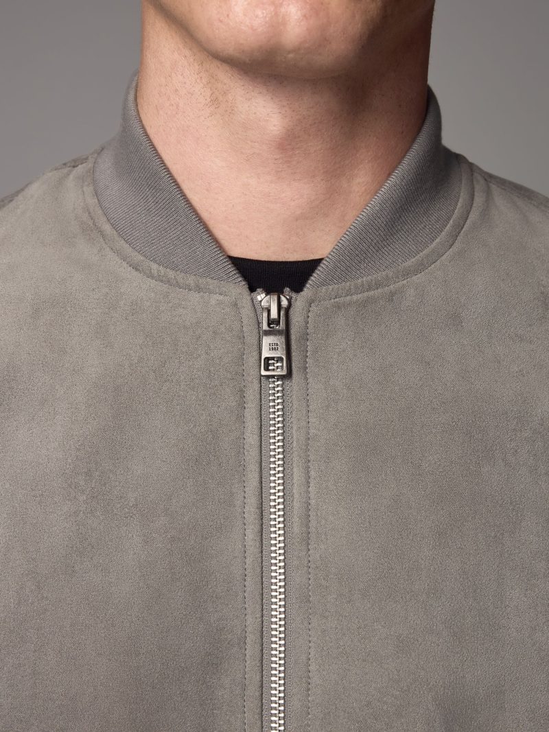 Comely84269 Light Grey Faux Suede Bomber Jacket - Image 5