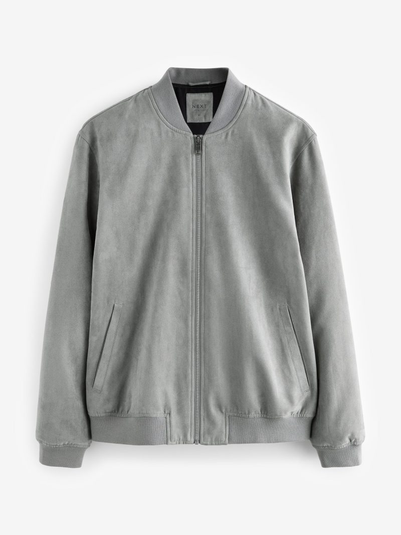 Comely84269 Light Grey Faux Suede Bomber Jacket - Image 7