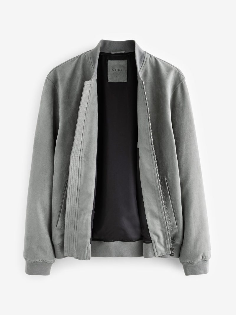 Comely84269 Light Grey Faux Suede Bomber Jacket - Image 8
