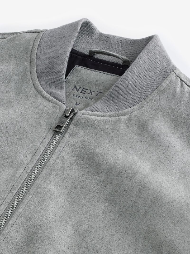 Comely84269 Light Grey Faux Suede Bomber Jacket - Image 9