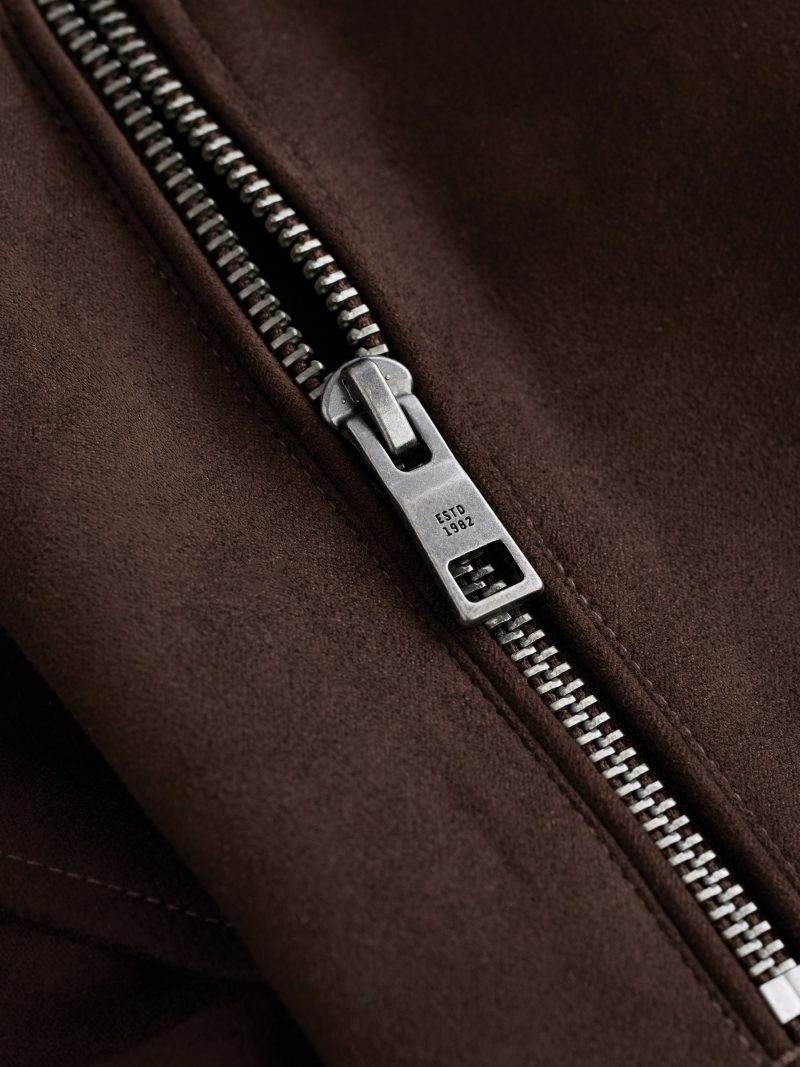 Comely84261 Brown Faux Suede Zip Through Collared Shacket - Image 10
