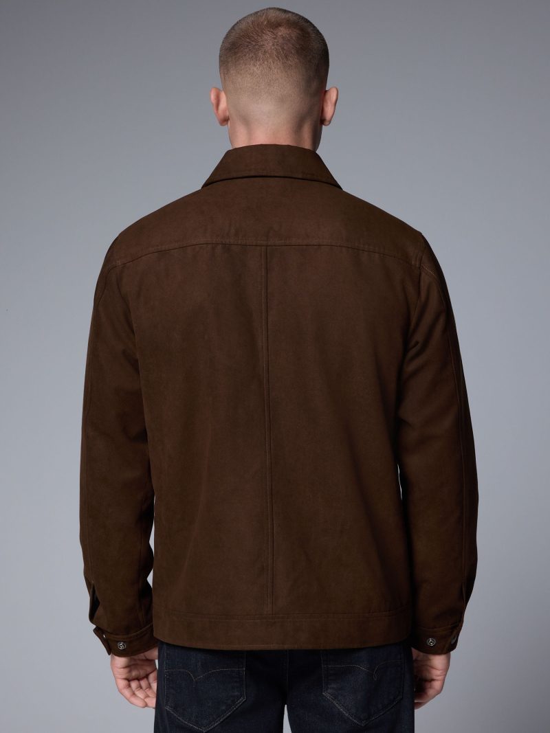 Comely84261 Brown Faux Suede Zip Through Collared Shacket - Image 2