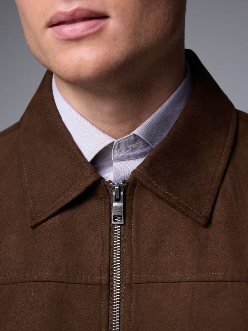 Comely84261 Brown Faux Suede Zip Through Collared Shacket - Image 5