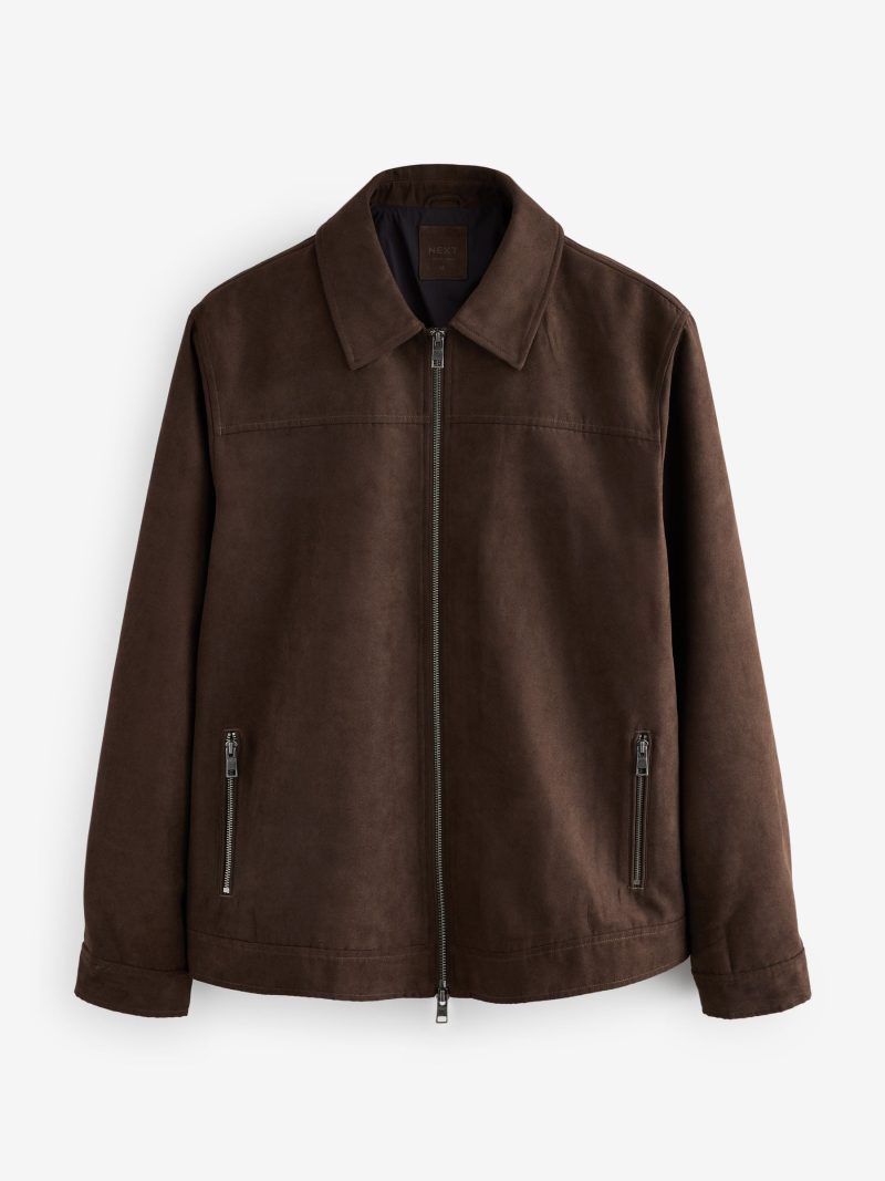 Comely84261 Brown Faux Suede Zip Through Collared Shacket - Image 6