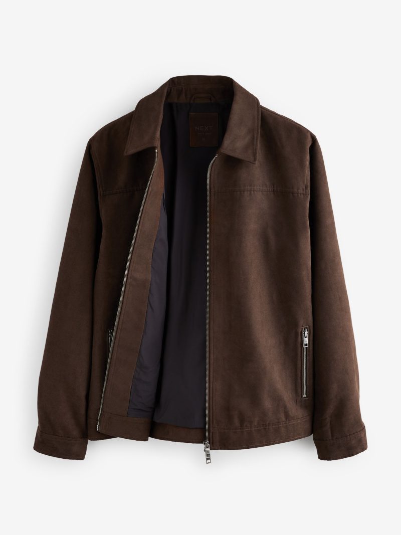 Comely84261 Brown Faux Suede Zip Through Collared Shacket - Image 7