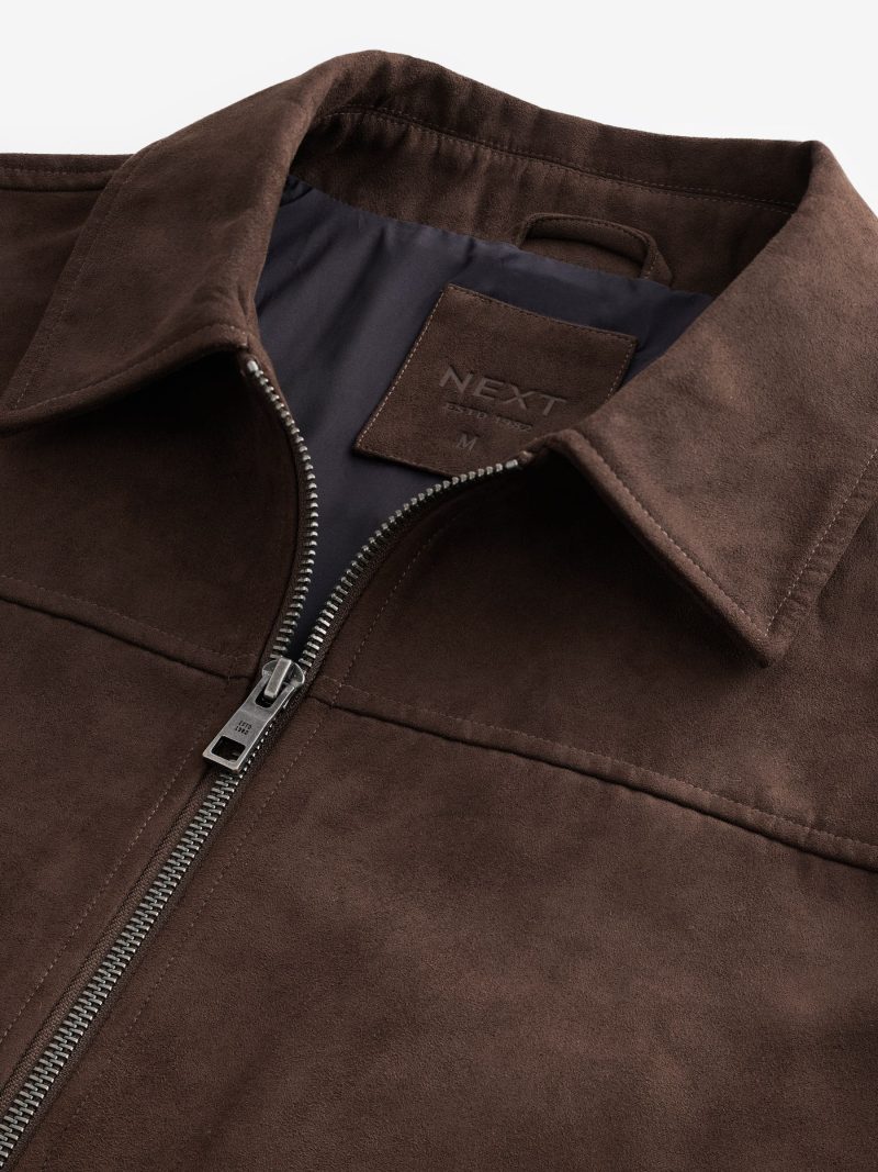 Comely84261 Brown Faux Suede Zip Through Collared Shacket - Image 8