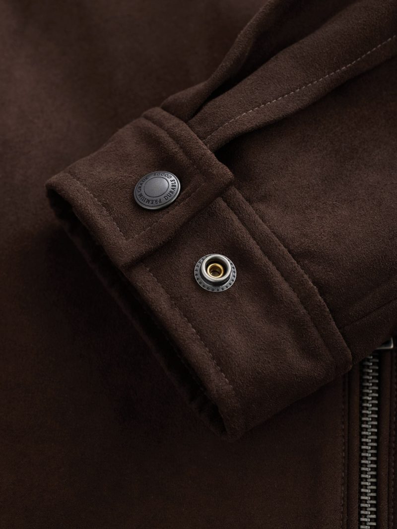 Comely84261 Brown Faux Suede Zip Through Collared Shacket - Image 9