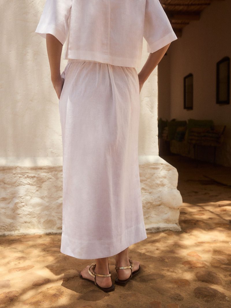 Comely84234 White Premium 100% Linen Button Down Pencil Skirt - Image 4