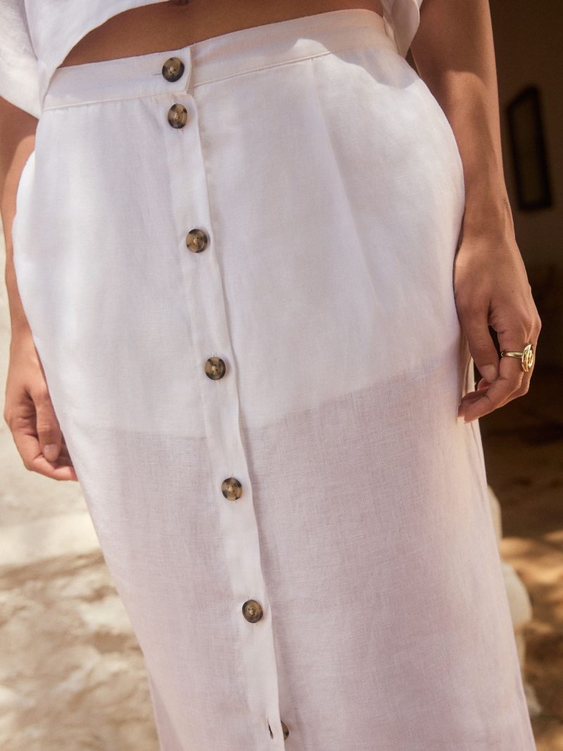 Comely84234 White Premium 100% Linen Button Down Pencil Skirt - Image 6