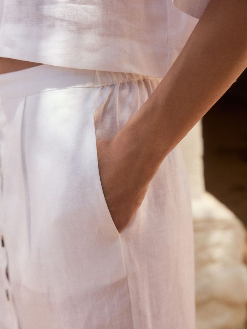Comely84234 White Premium 100% Linen Button Down Pencil Skirt - Image 7