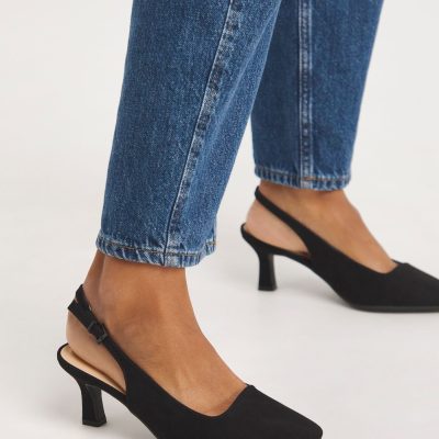 Comely84300 Black Flexi Sole Kitten Heel Slingback Shoes In Extra Wide Fit