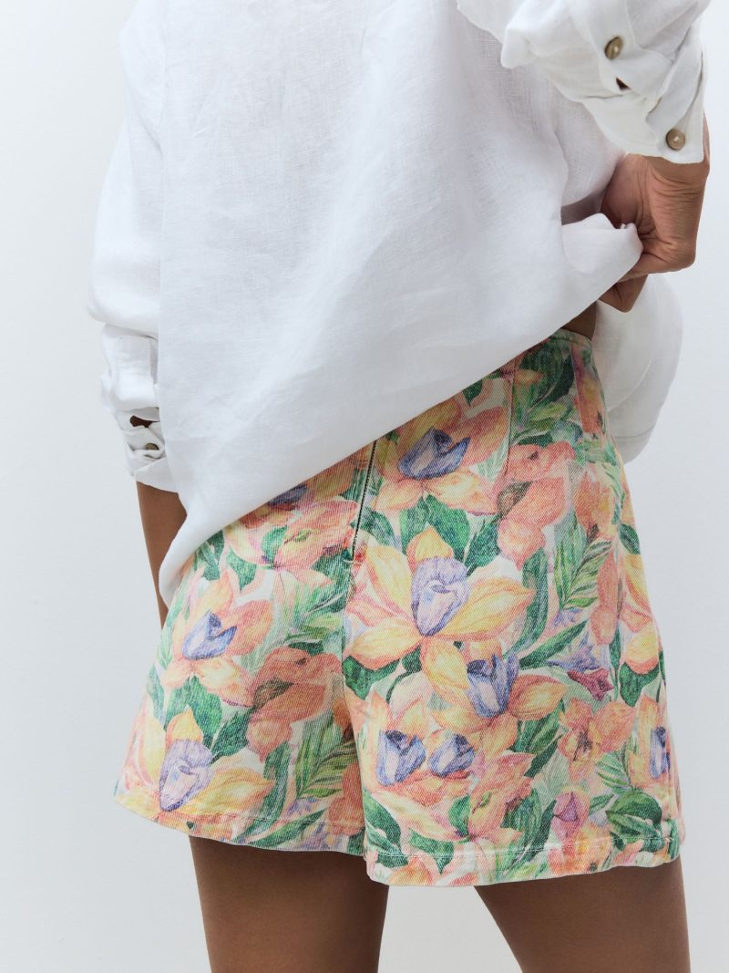 Comely84257 Tropical Print Denim Wrap 100% Cotton Skort - Image 3