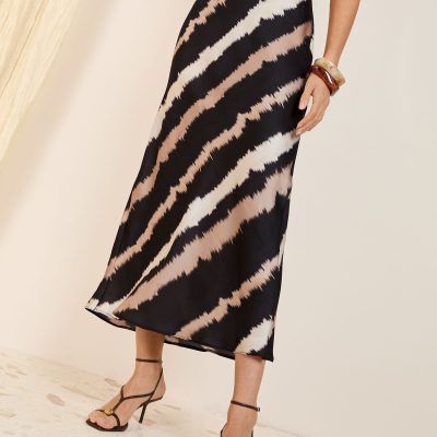 Comely84238 Black Ombre Ombre Satin Maxi Skirt