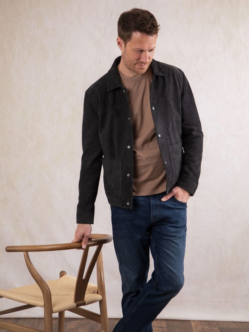 Comely84282 Leather Blue Seaton Suede Jacket - Image 3