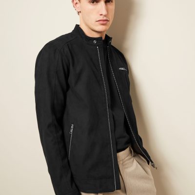 Comely84278 Black Faux Suede Racer Jacket