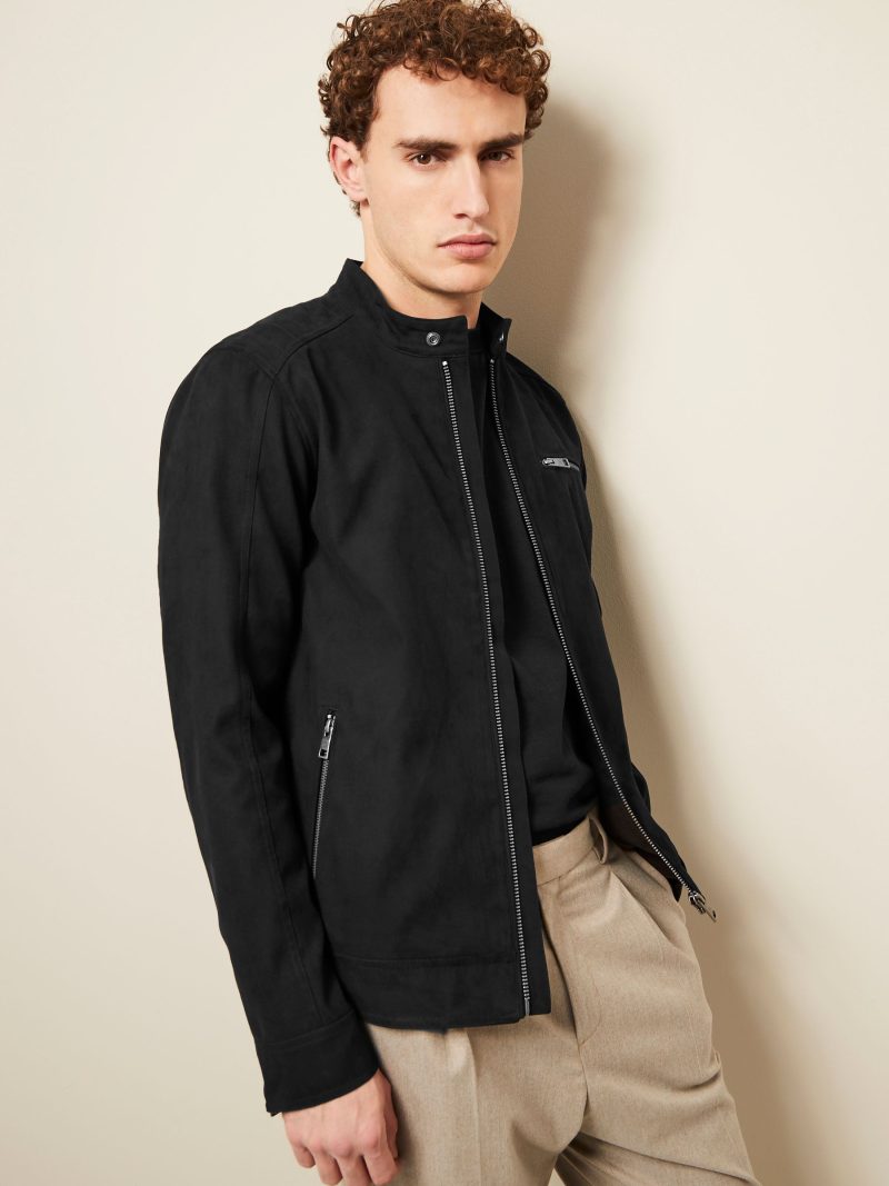 Comely84278 Black Faux Suede Racer Jacket
