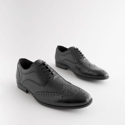 Comely84289 Black Oxford Wing Cap Brogue Shoes