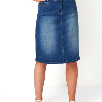 Comely84258 Blue A-Line Knee Length Denim Skirt