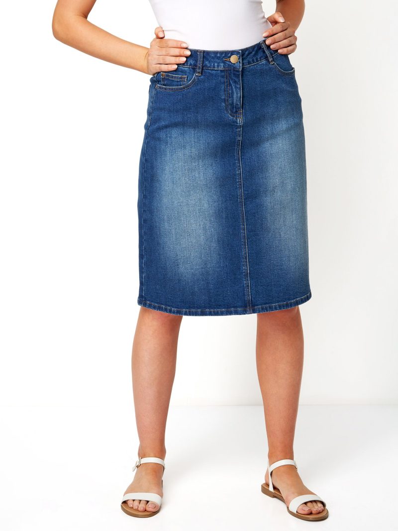 Comely84258 Blue A-Line Knee Length Denim Skirt