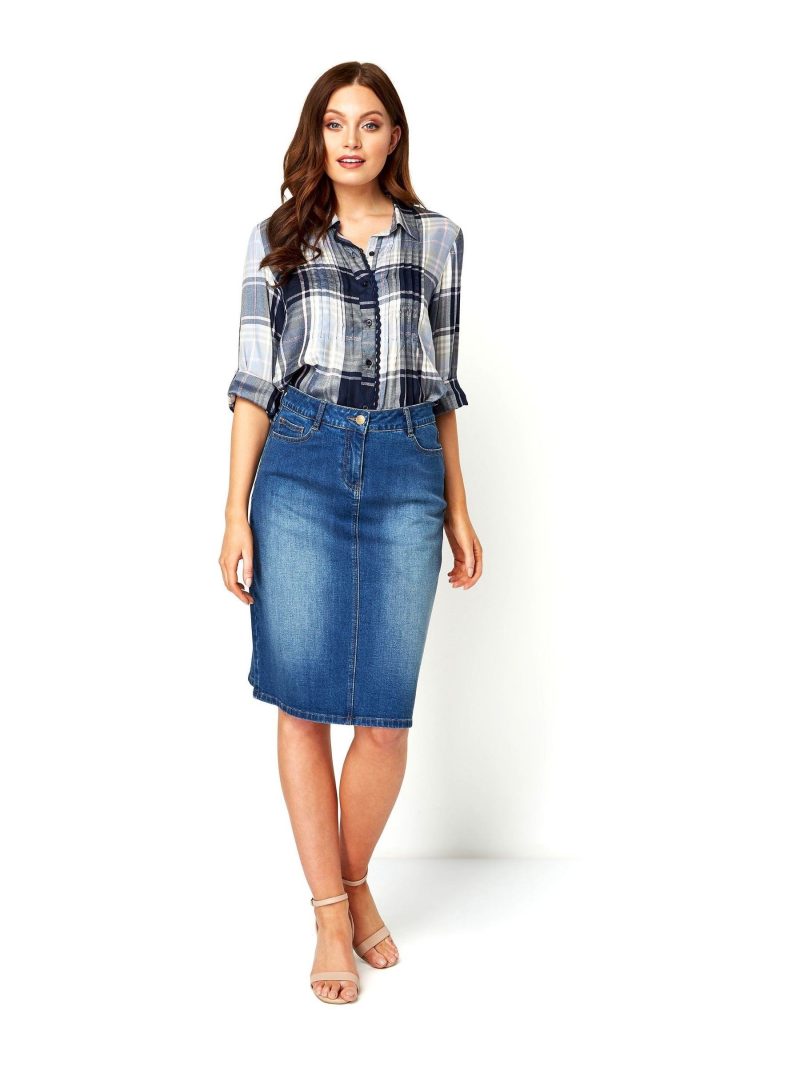 Comely84258 Blue A-Line Knee Length Denim Skirt - Image 3