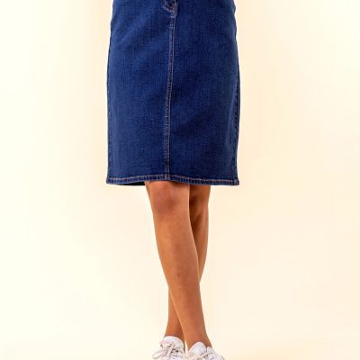 Comely84255 Denim Blue A-Line Knee Length Denim Skirt