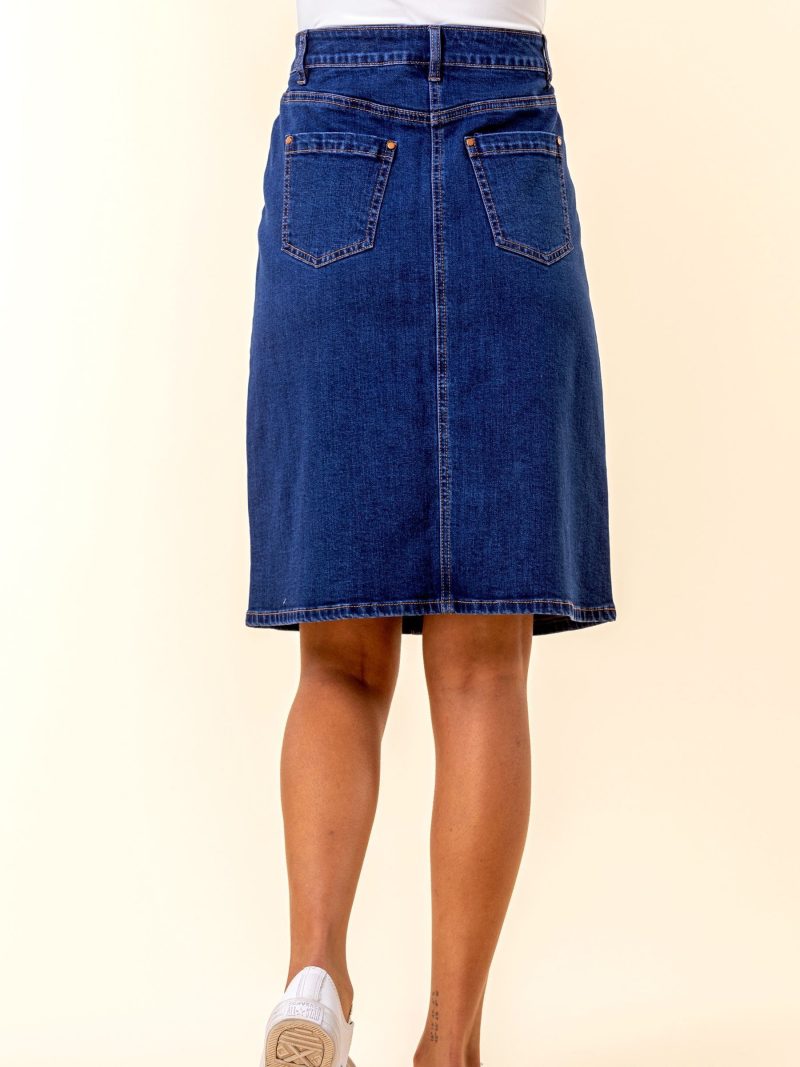 Comely84255 Denim Blue A-Line Knee Length Denim Skirt - Image 2